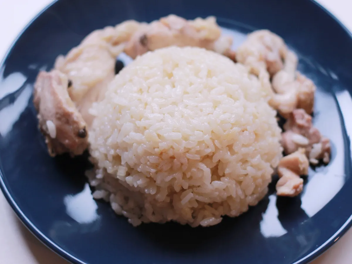 史雲生極鮮清雞湯料理＿蔥油雞肉飯＿雞湯飯與雞腿肉擺盤
